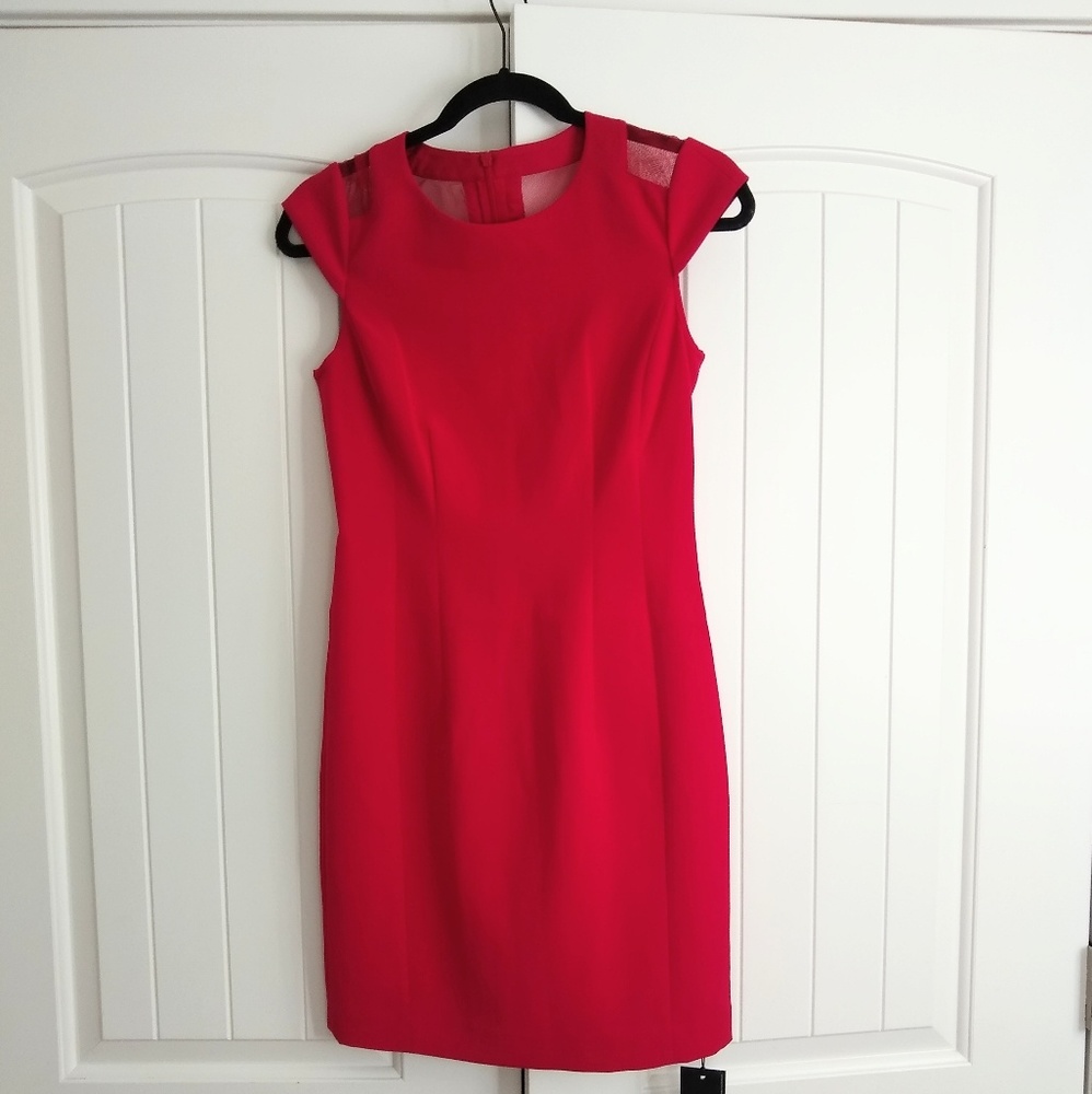 A|X ARMANI EXCHANGE  SHEER YOKE SHEATH DRESS
